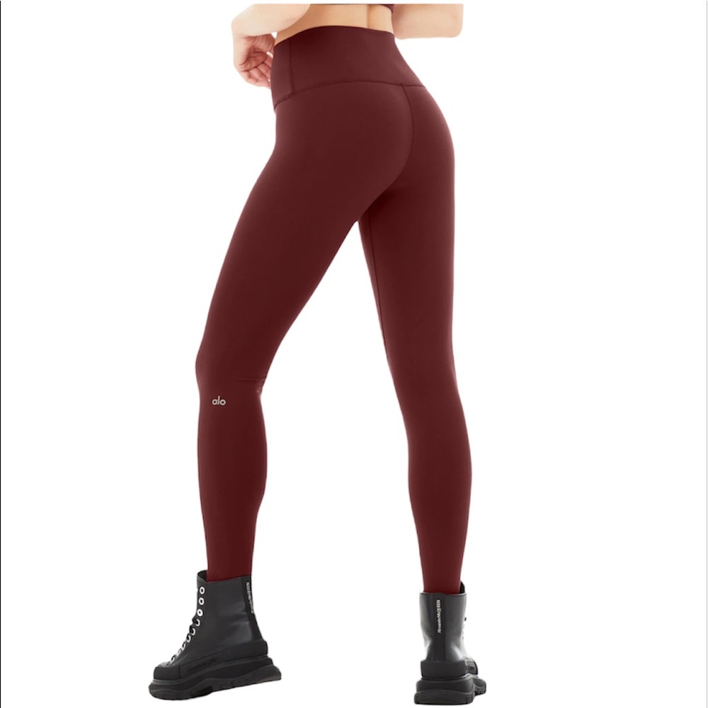 alo yoga full length burgundy red high waist airbrush leggings size small